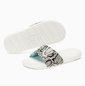 PUMA Cool Cat Snake Skin Slides White Black